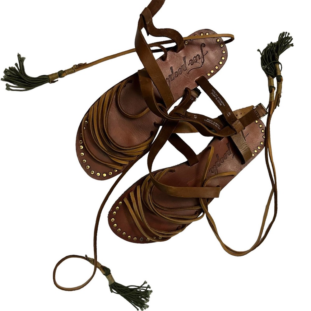Free People Willow Gladiator Tie Up Wrap Leather Brown Sandal size 41 (US 11)